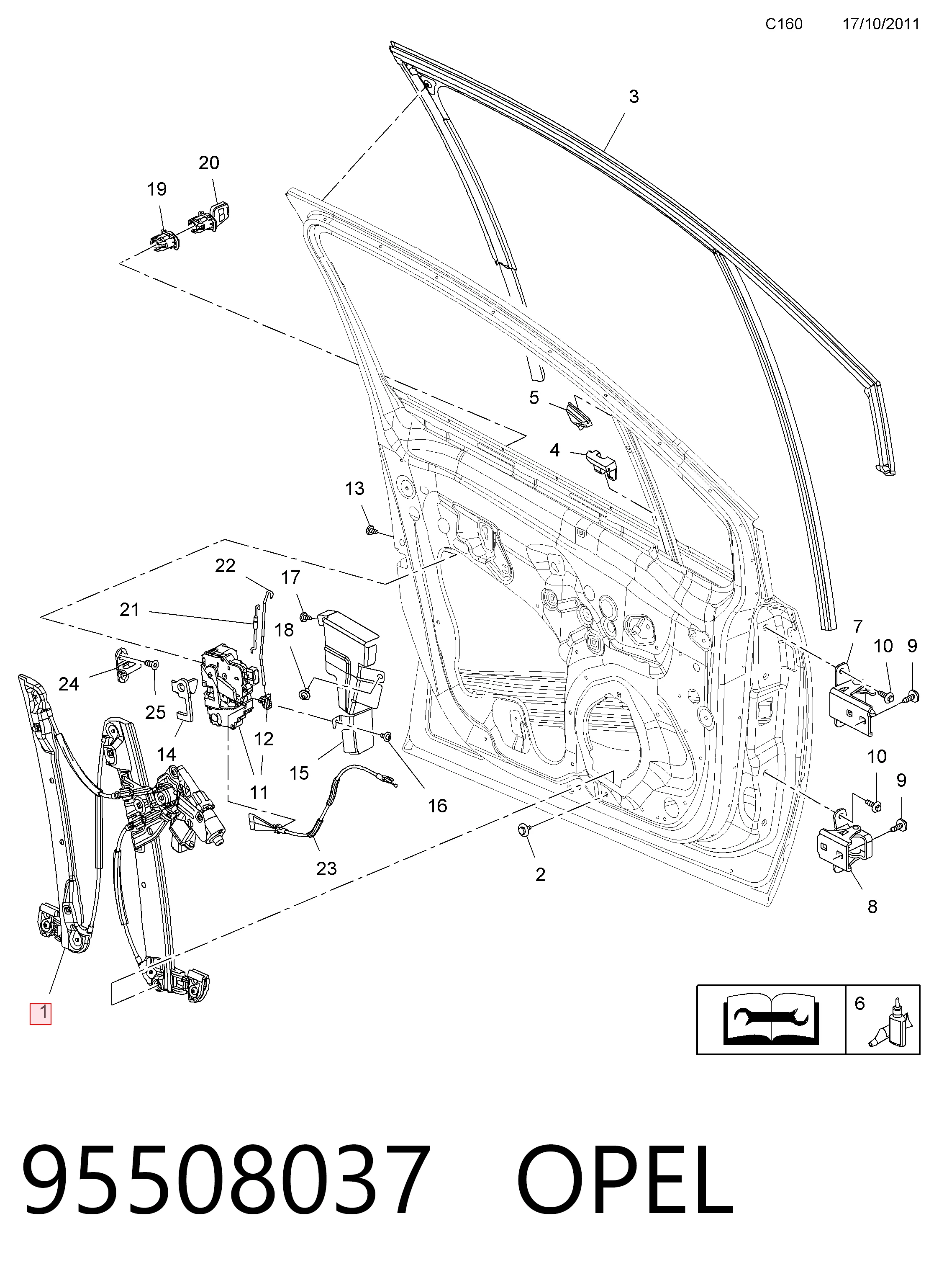 Compre 95508037 General Motors Mecanismo de acionamento de vidro da porta dianteira esquerda