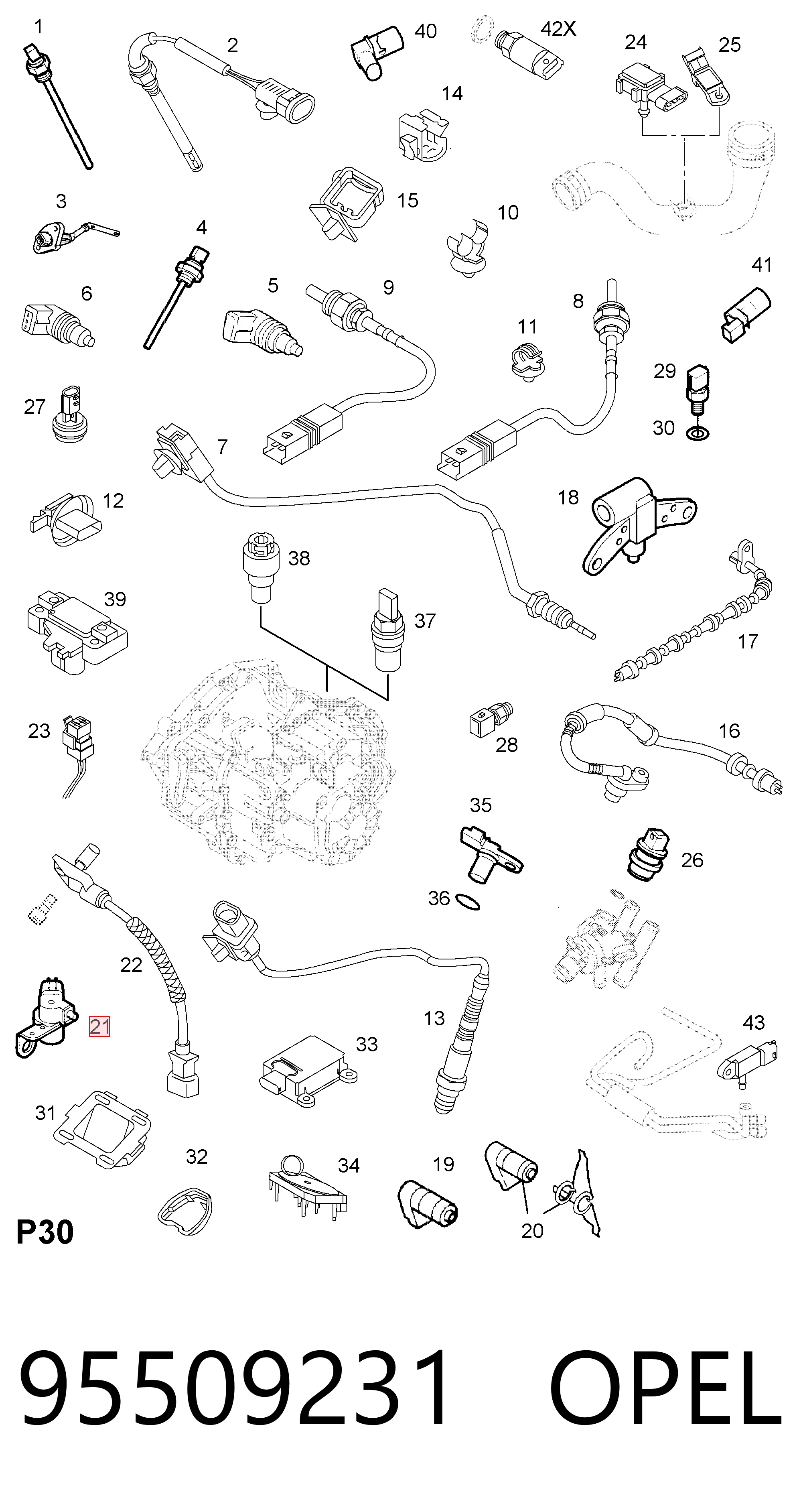 95509231 General Motors Sensor de posição (de revoluções) de cambota