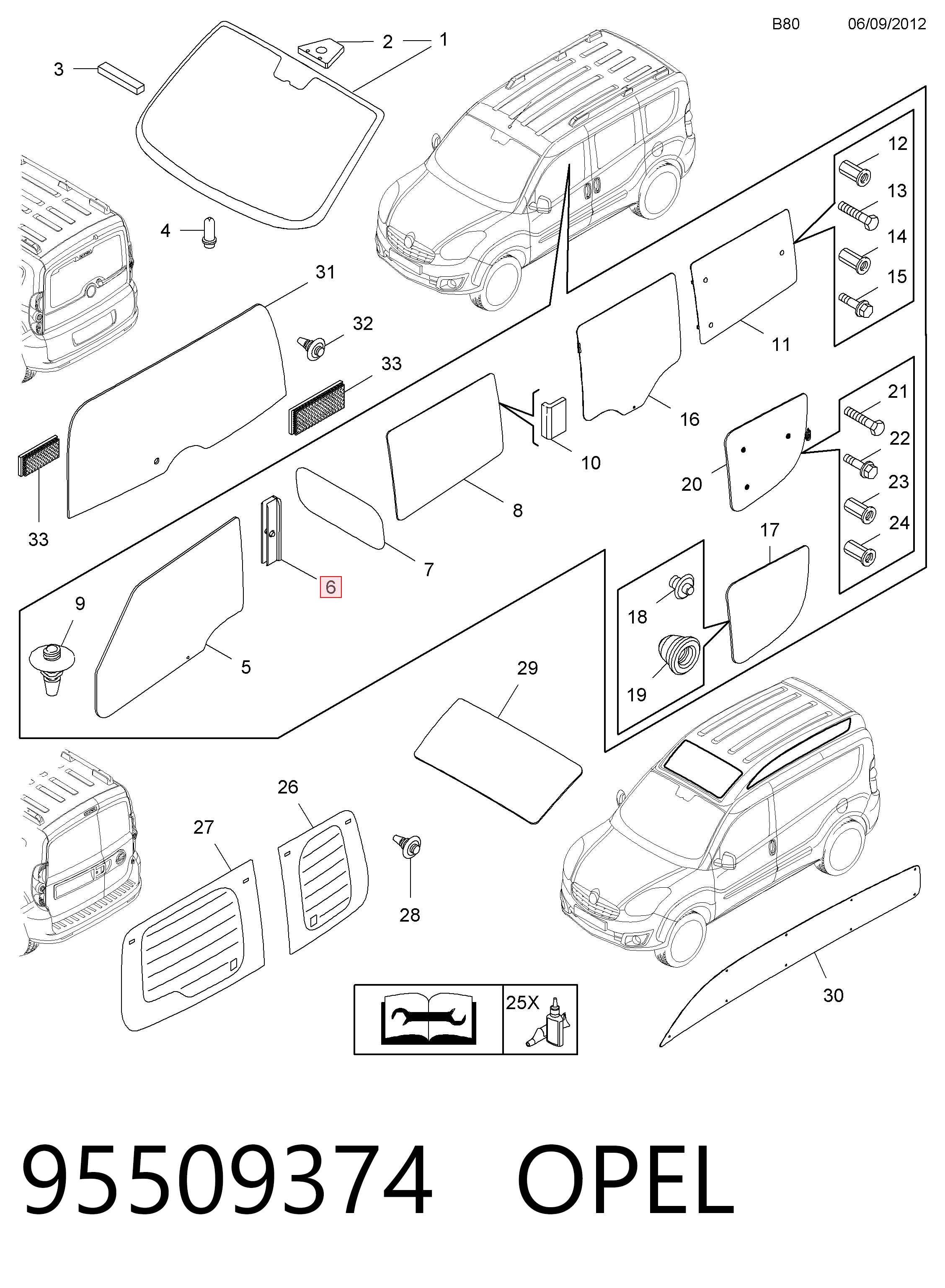 95509374 General Motors Guia de vidro de quadro da porta dianteira direita