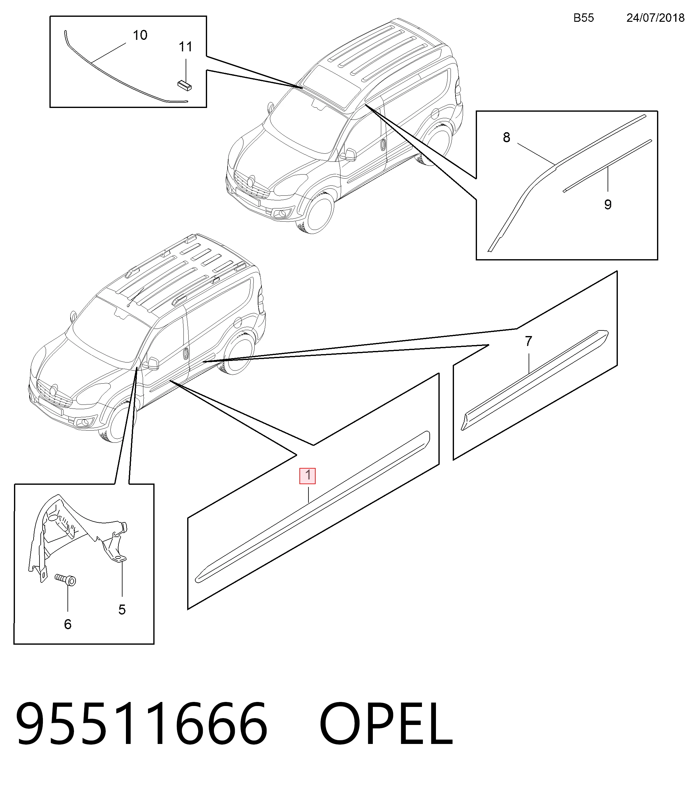 Moldura da porta dianteira direita 95511666 General Motors