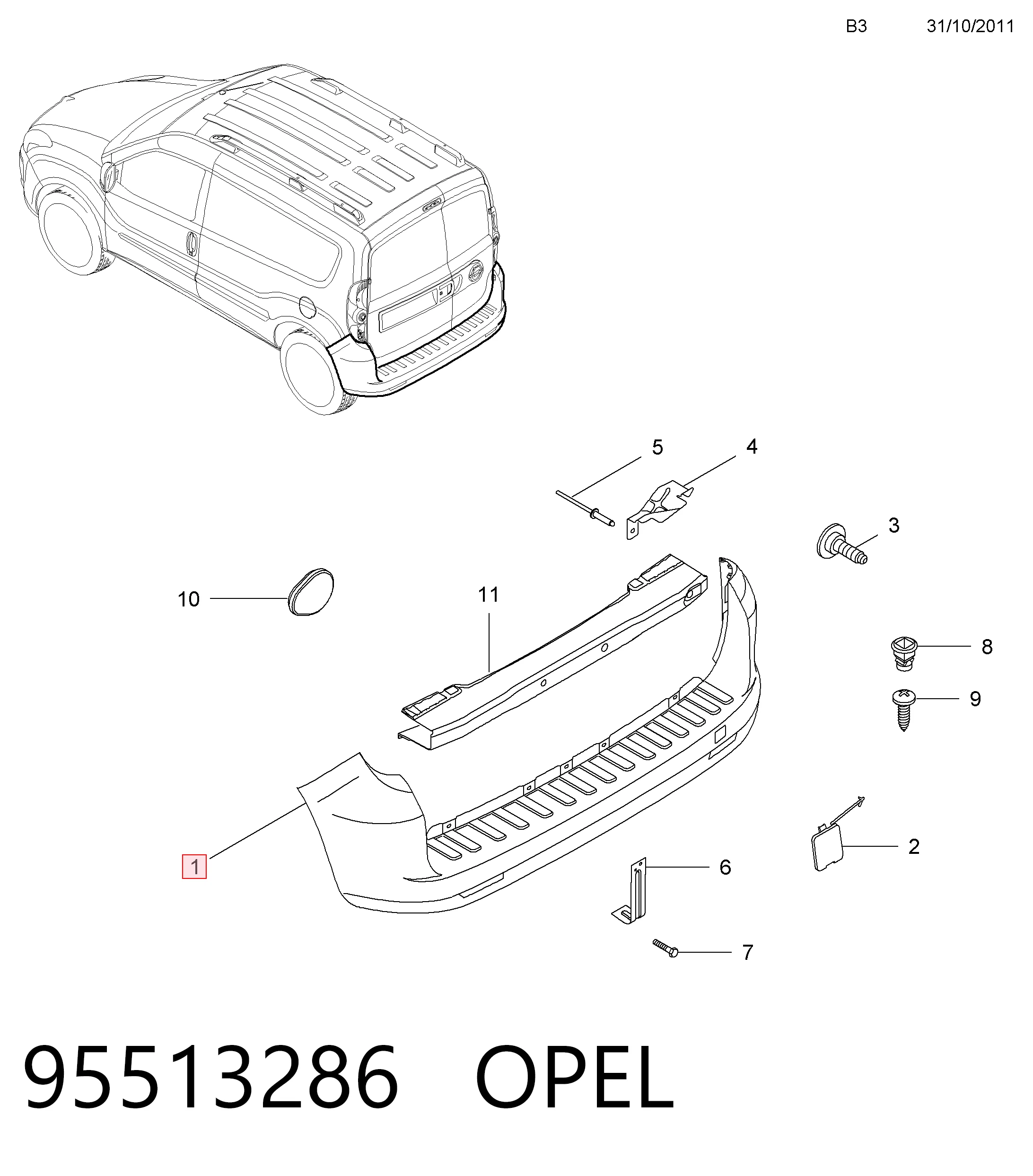  Pára-choque traseiro Fiat Doblo II сaixa (263) (2010 - 2022) II