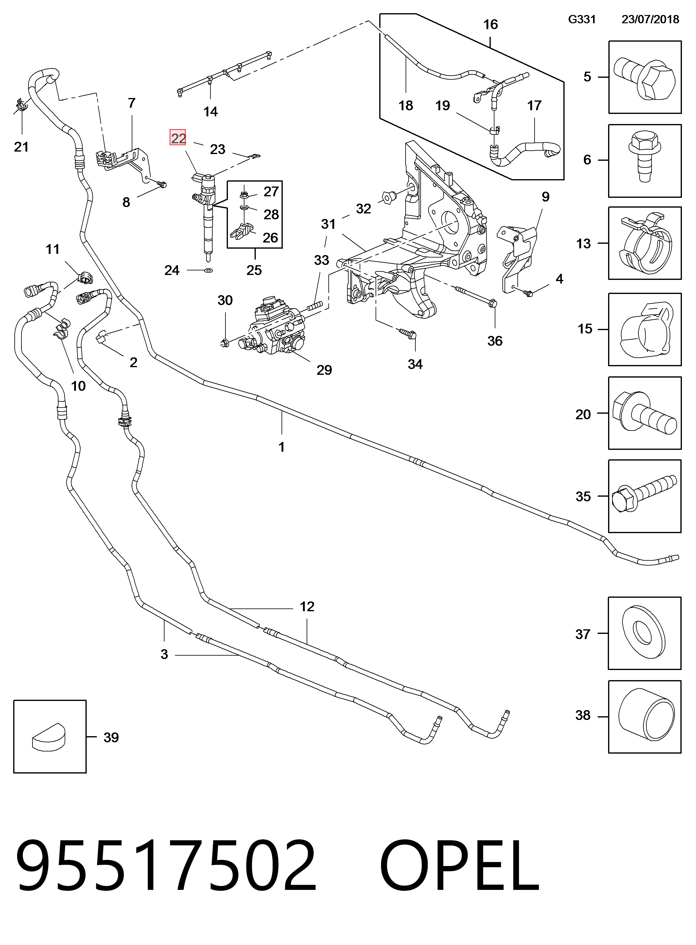 95517502 Opel Injetor de injeção de combustível
