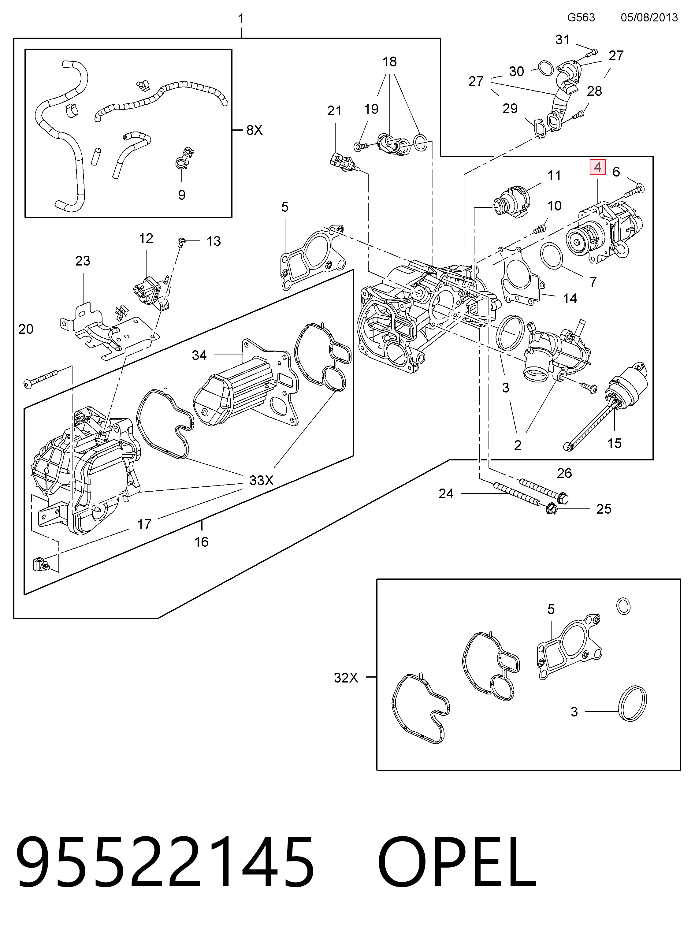 95522145 Opel Válvula EGR de recirculação dos gases