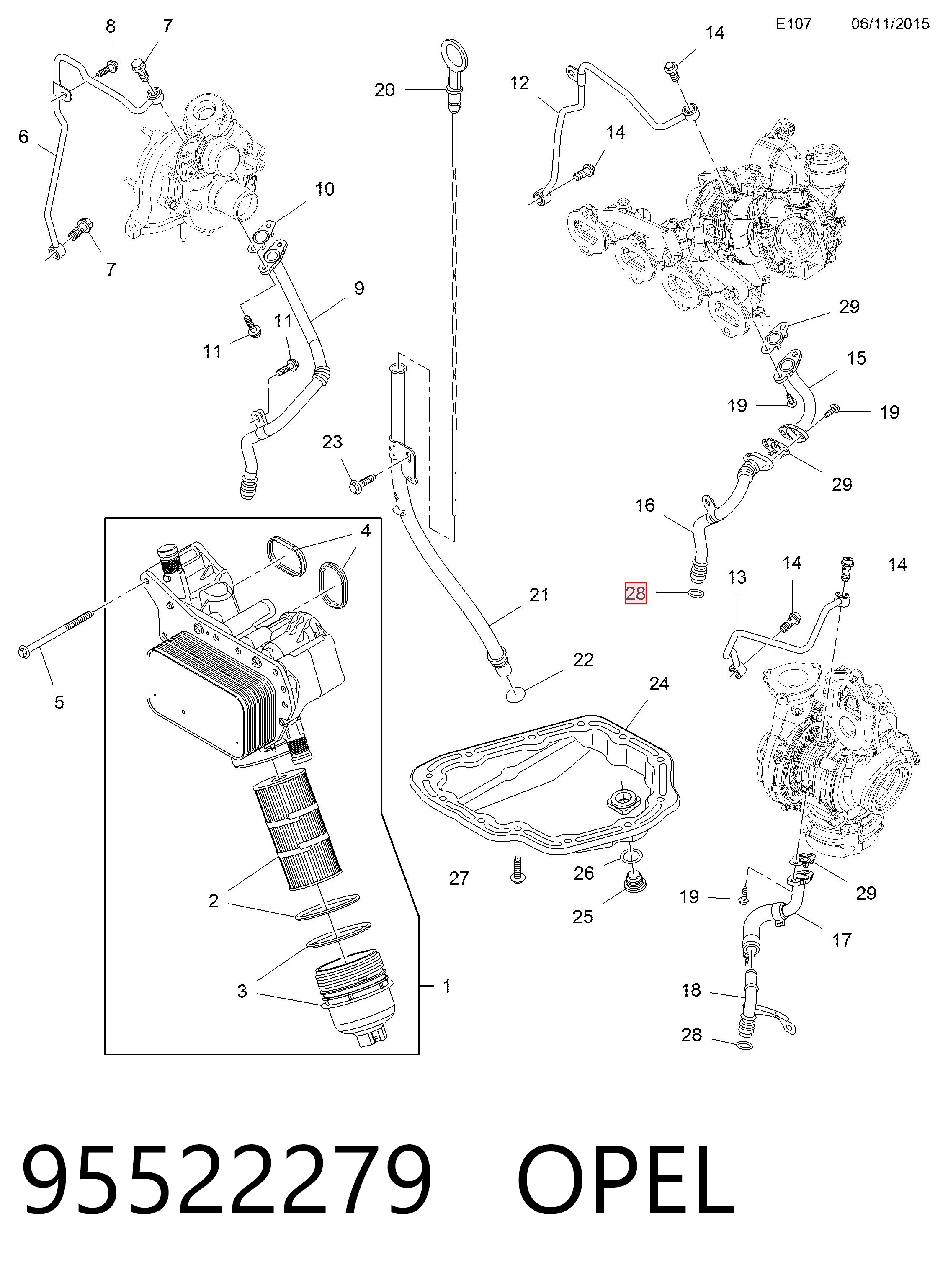 Vedante de mangueira de derivação de óleo de turbina 95522279 General Motors