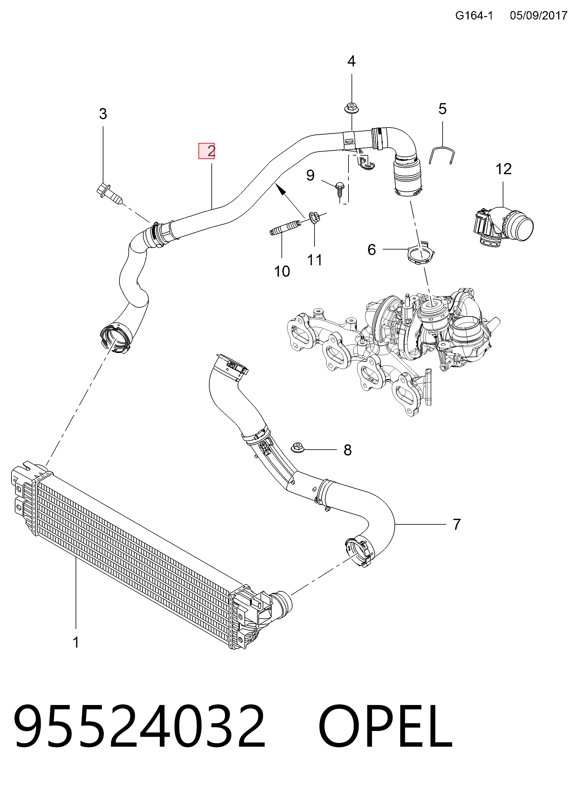 Mangueira (cano derivado) de intercooler General Motors 95523855