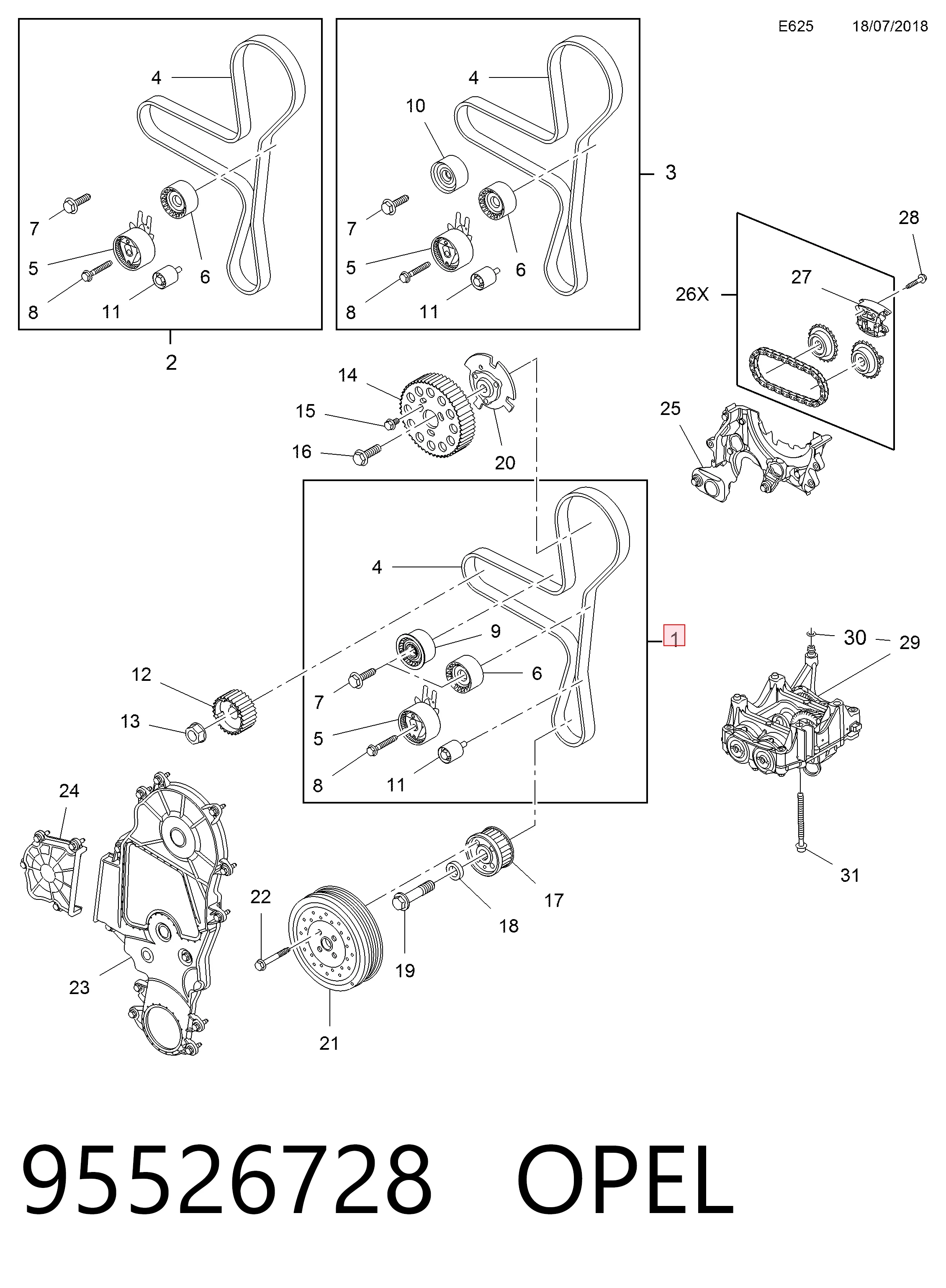 Correia do mecanismo de distribuição de gás, kit 95523180 Peugeot/Citroen
