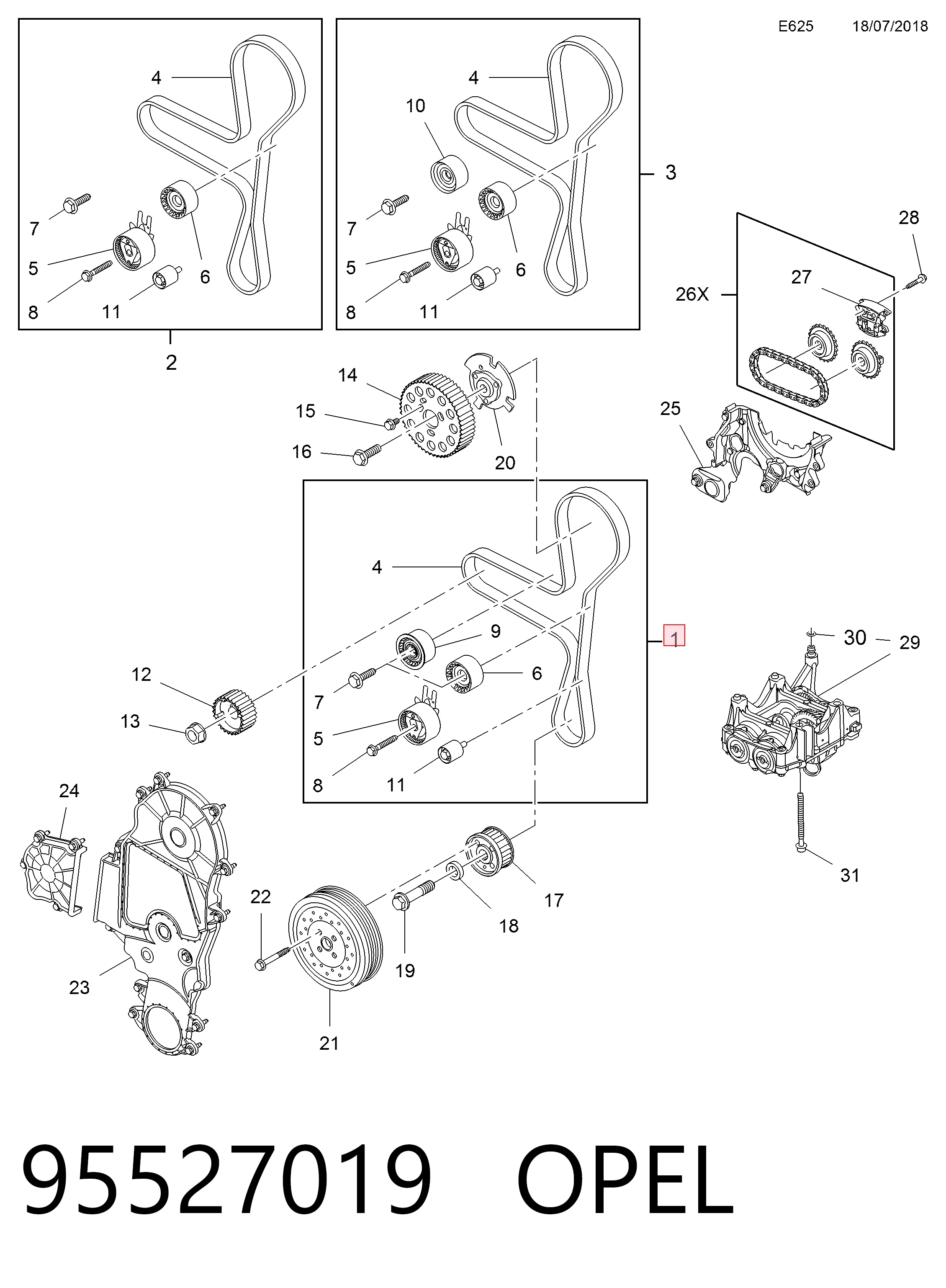 Correia do mecanismo de distribuição de gás, kit Peugeot/Citroen 95523180