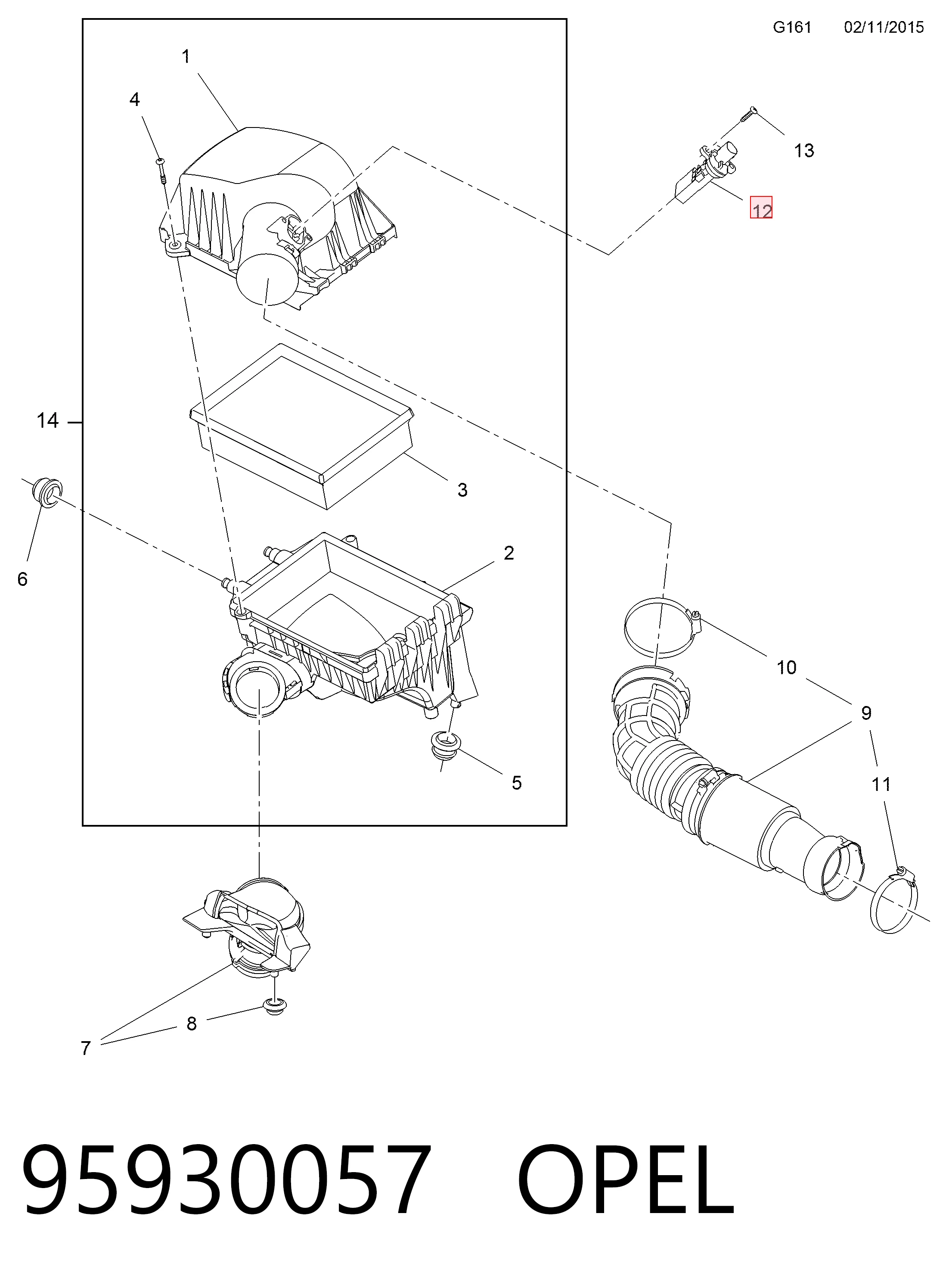 95930057 Opel Sensor de fluxo (consumo) de ar, medidor de consumo M.A.F. - (Mass Airflow)