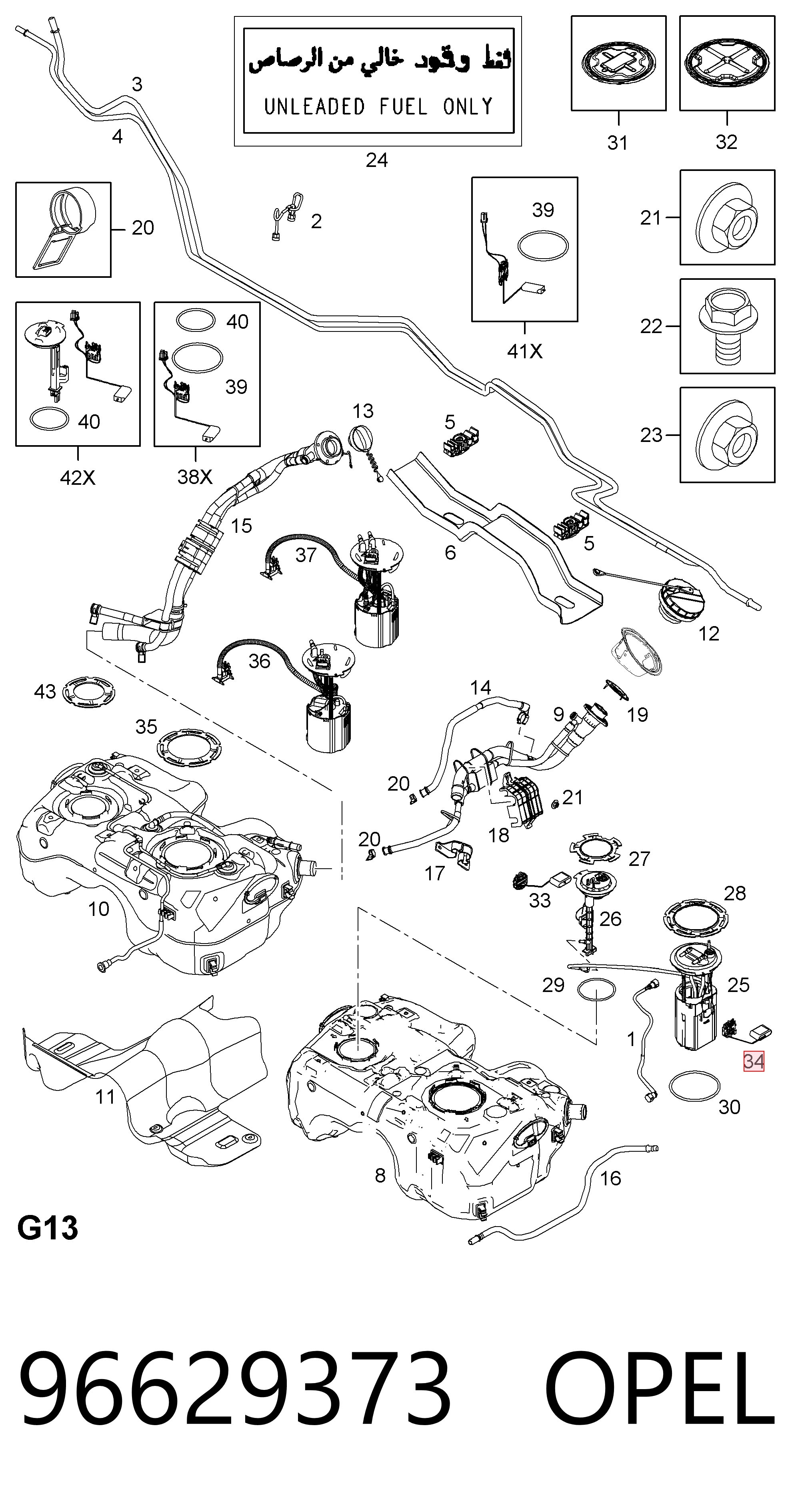 96629373 Opel Sensor do nível de combustível no tanque