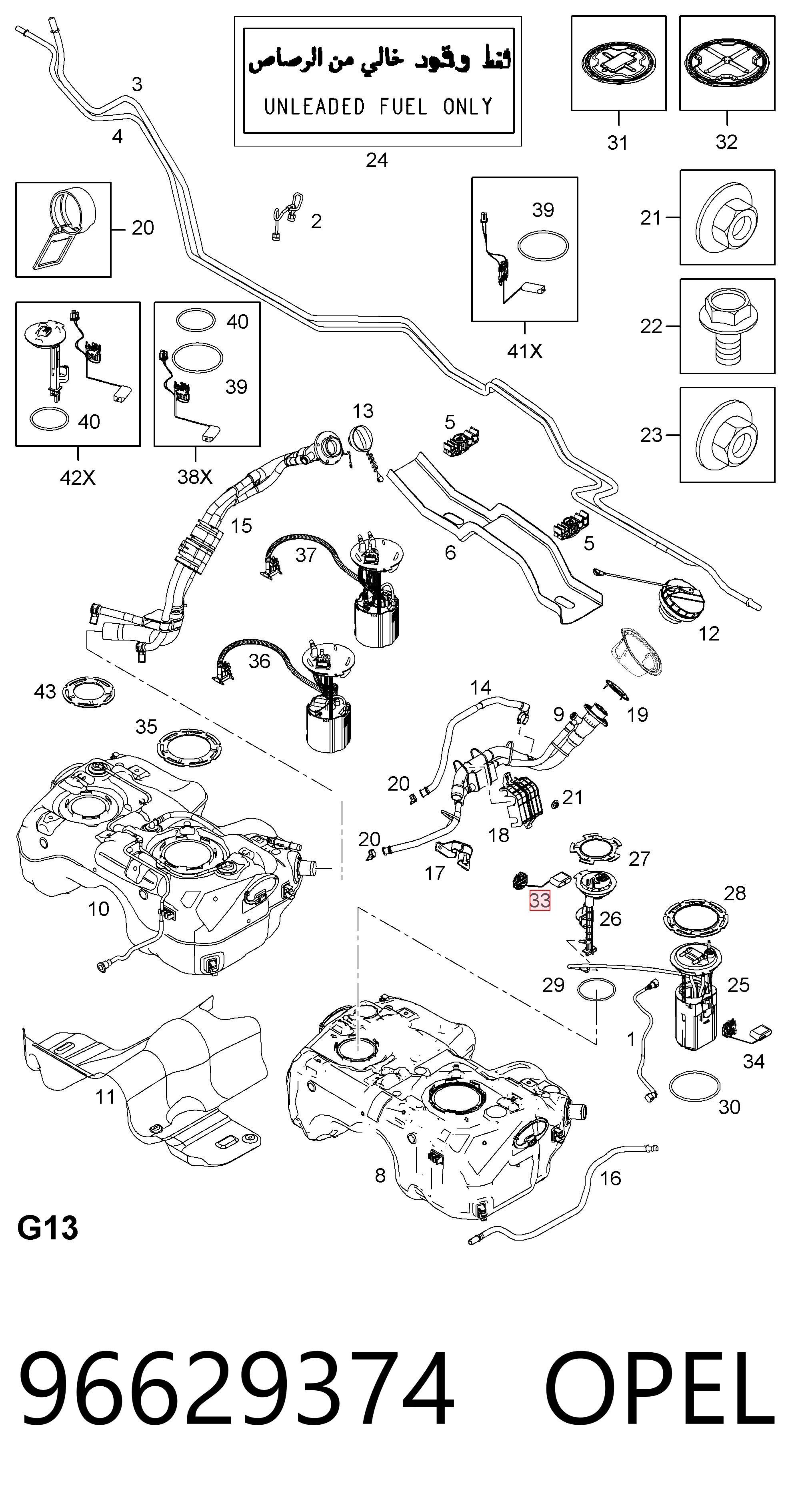 96629374 Opel Sensor direito do nível de combustível no tanque