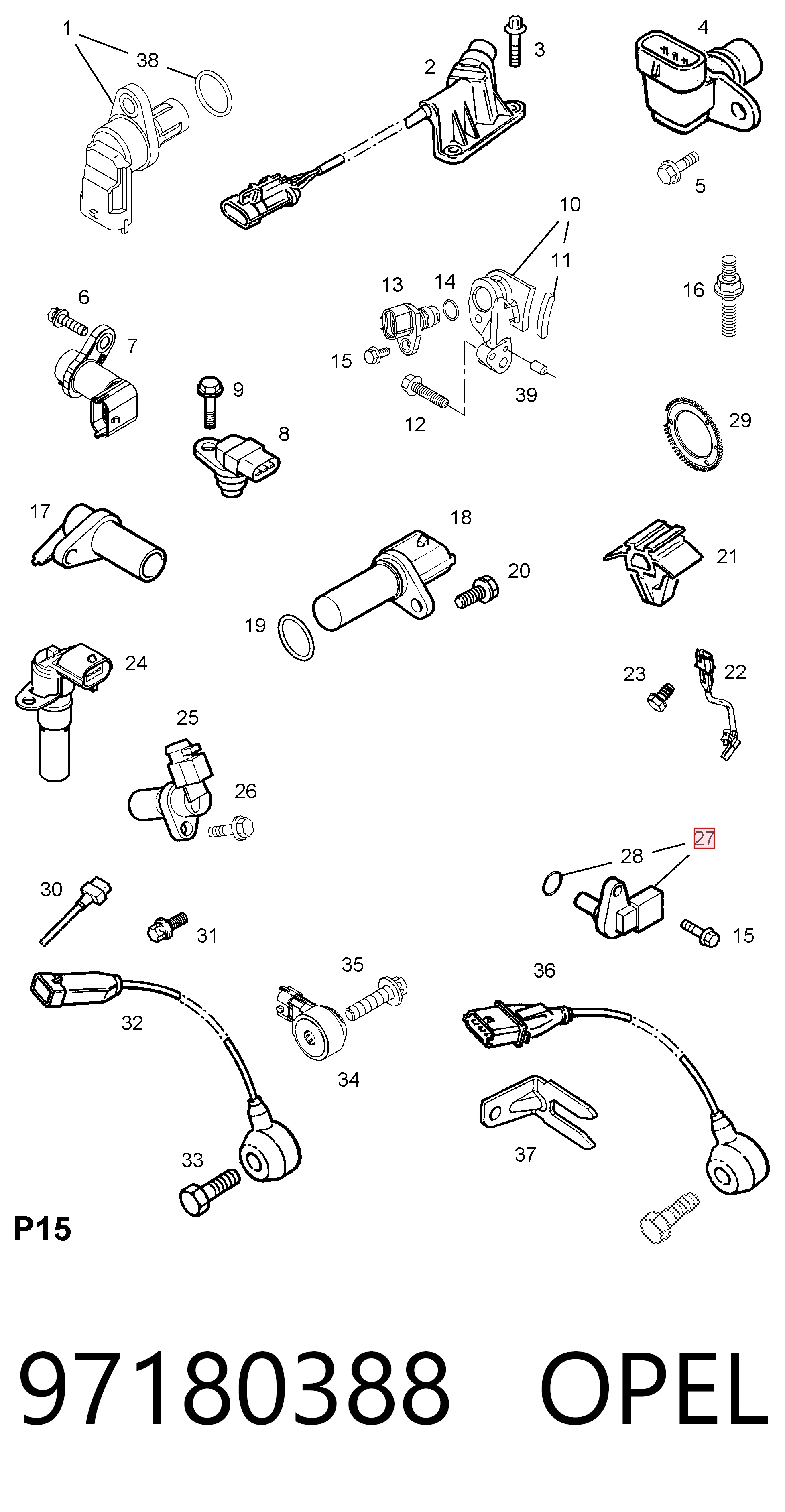 97180388 Opel Sensor de posição (de revoluções) de cambota