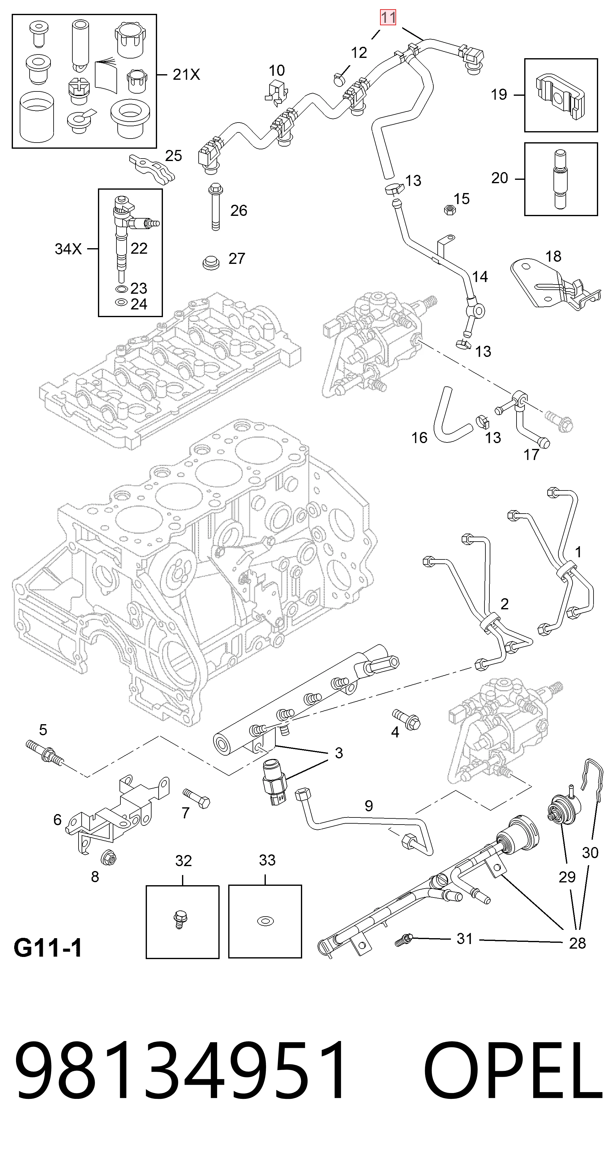 Tubo de combustível, inverso desde os injetores Peugeot/Citroen 98134951