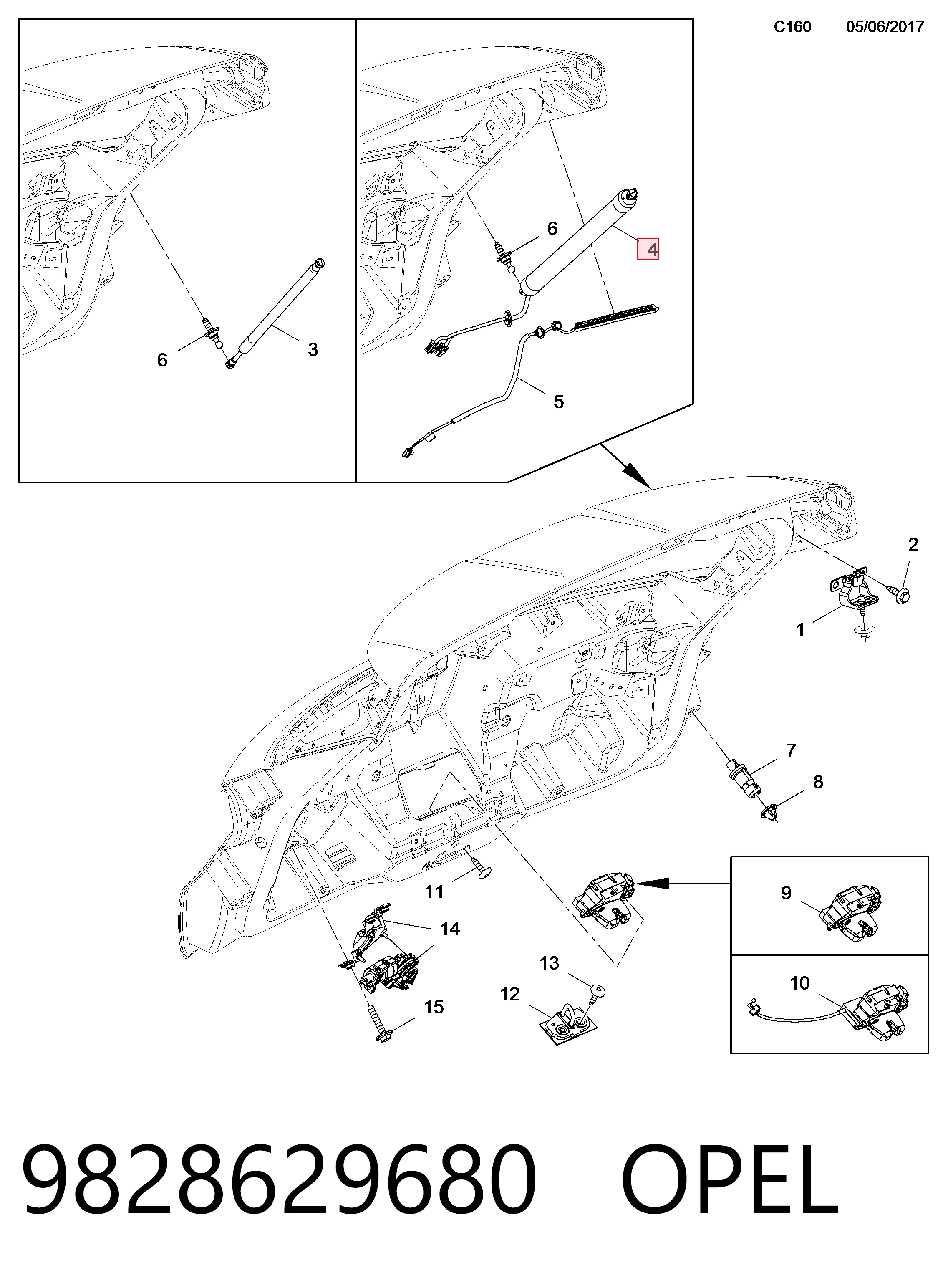  Amortecedor de tampa de porta-malas (de 3ª/5ª porta traseira) Opel GRANDLAND X SUV (A18, P1UO) (2017 - 2026) X