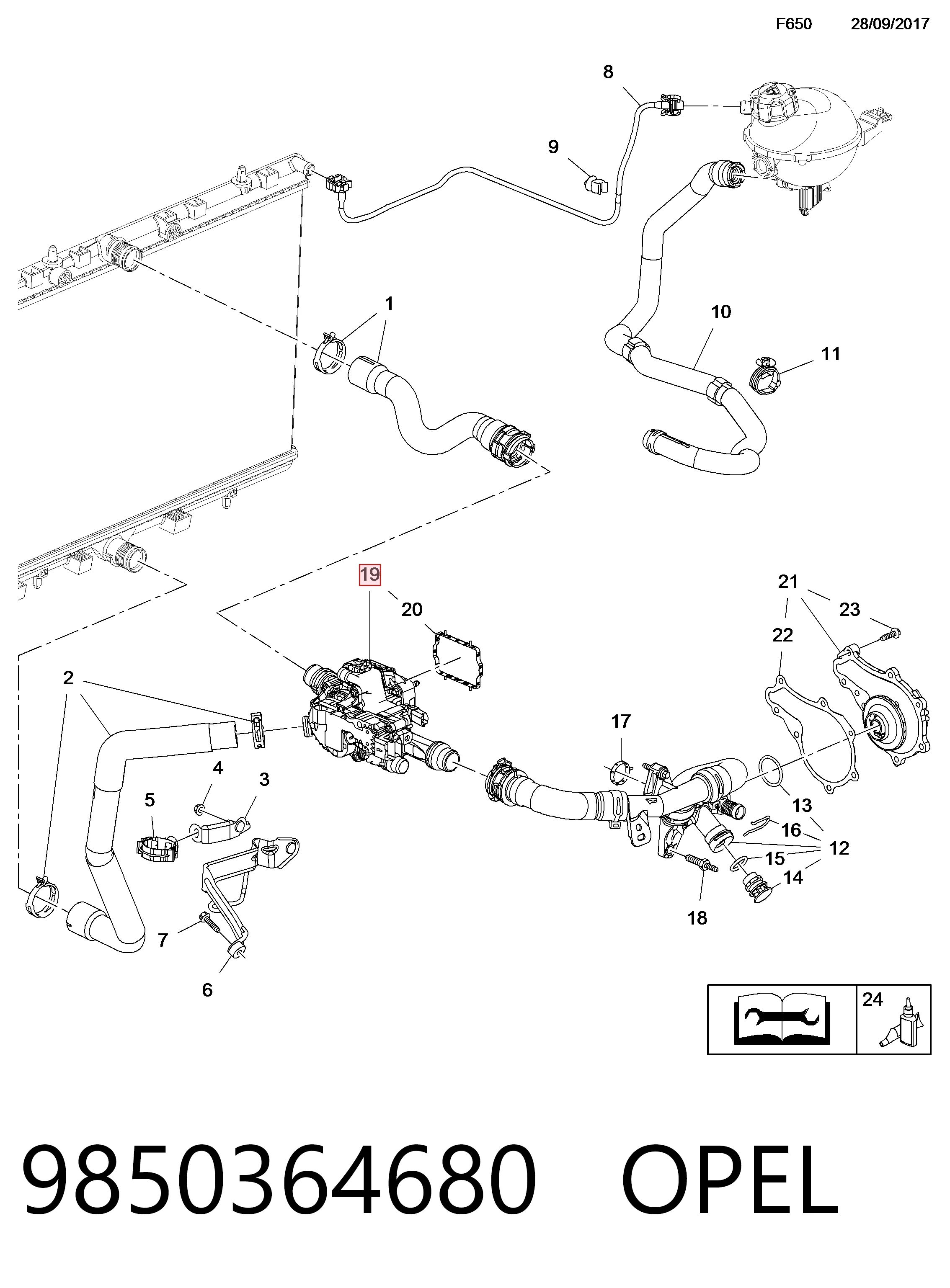 9850364680 Opel Caixa do termostato