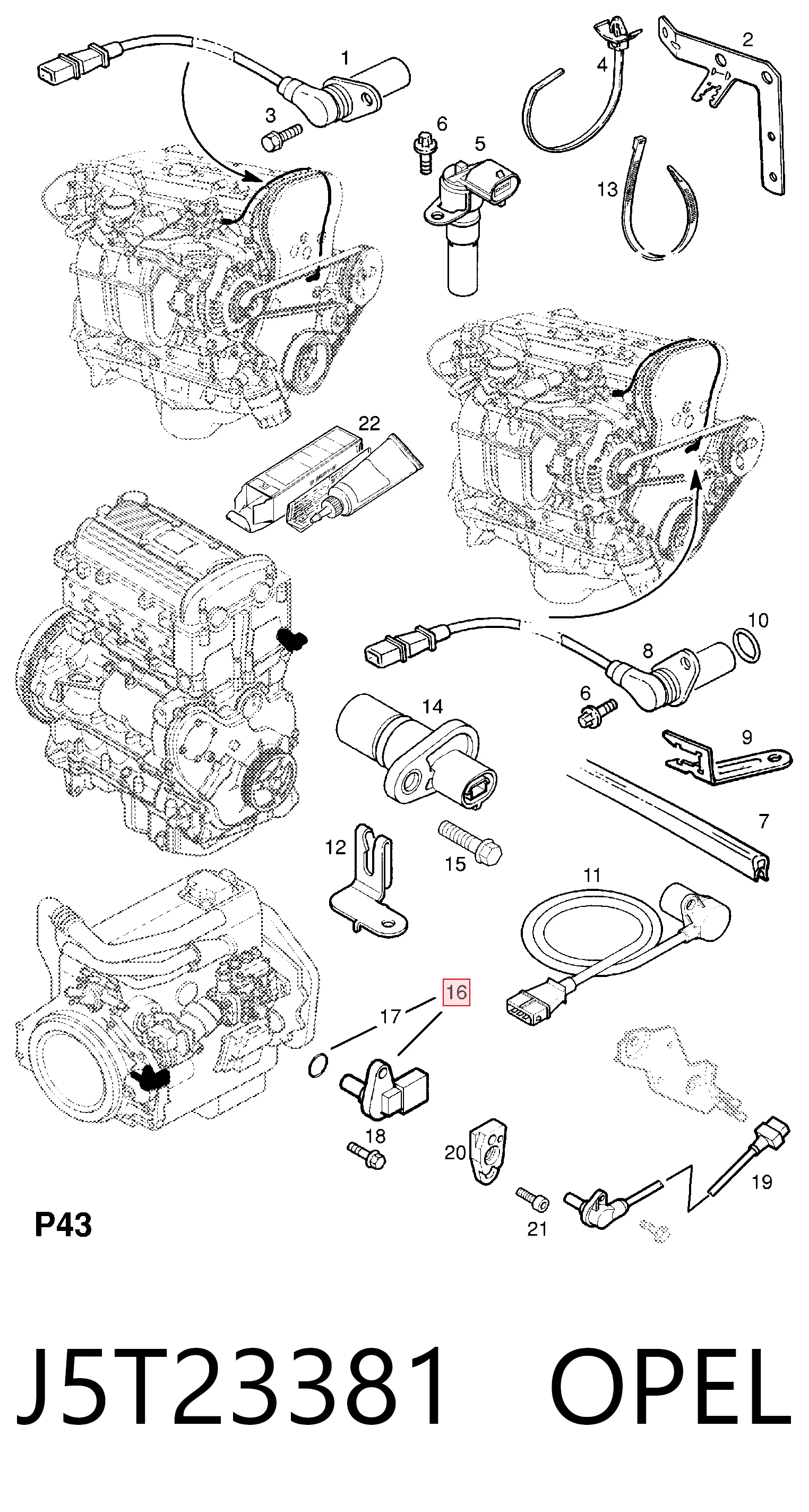 J5T23381 Opel Sensor de posição (de revoluções) de cambota