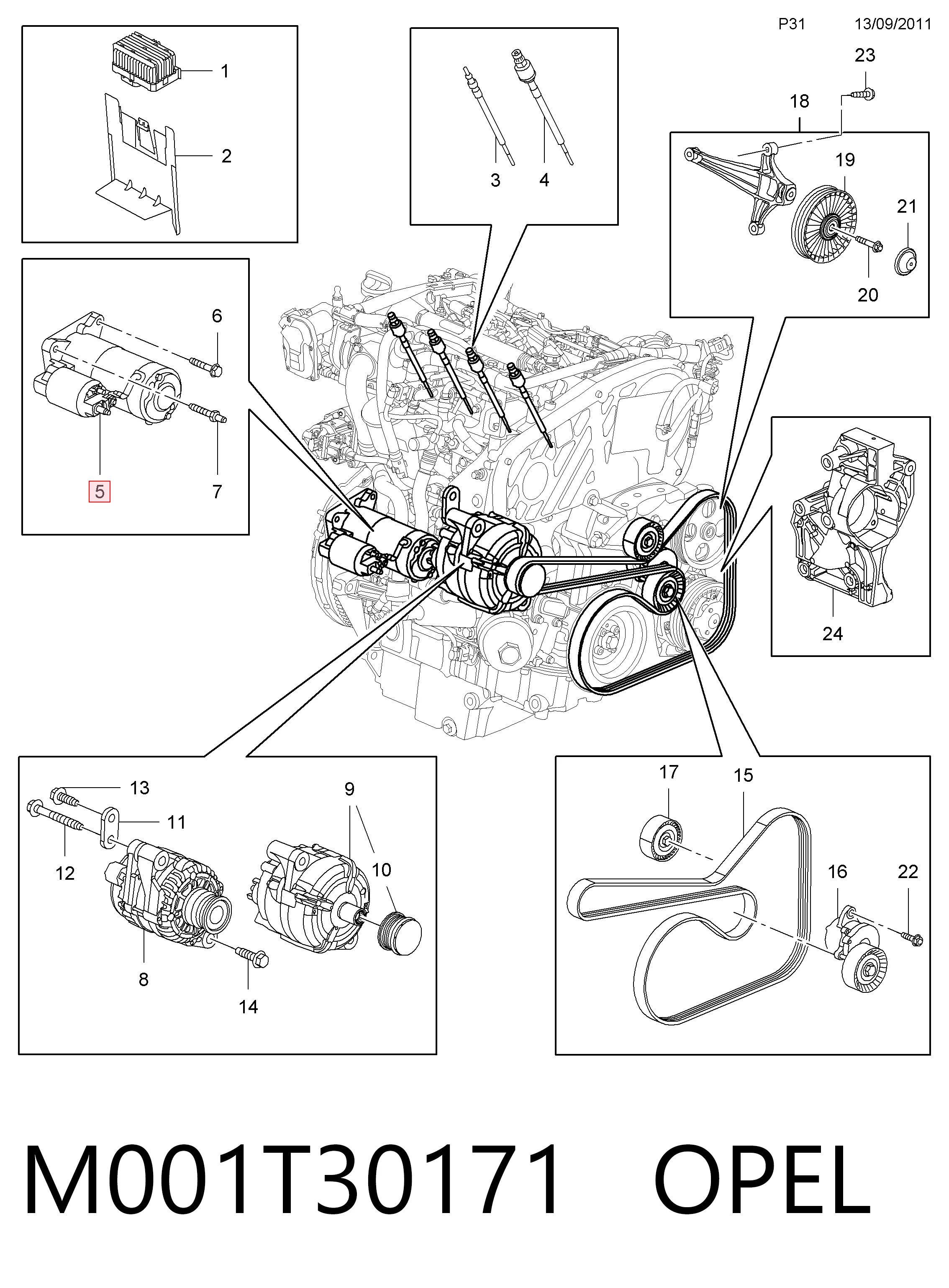 M001T30171 Opel Motor de arranco