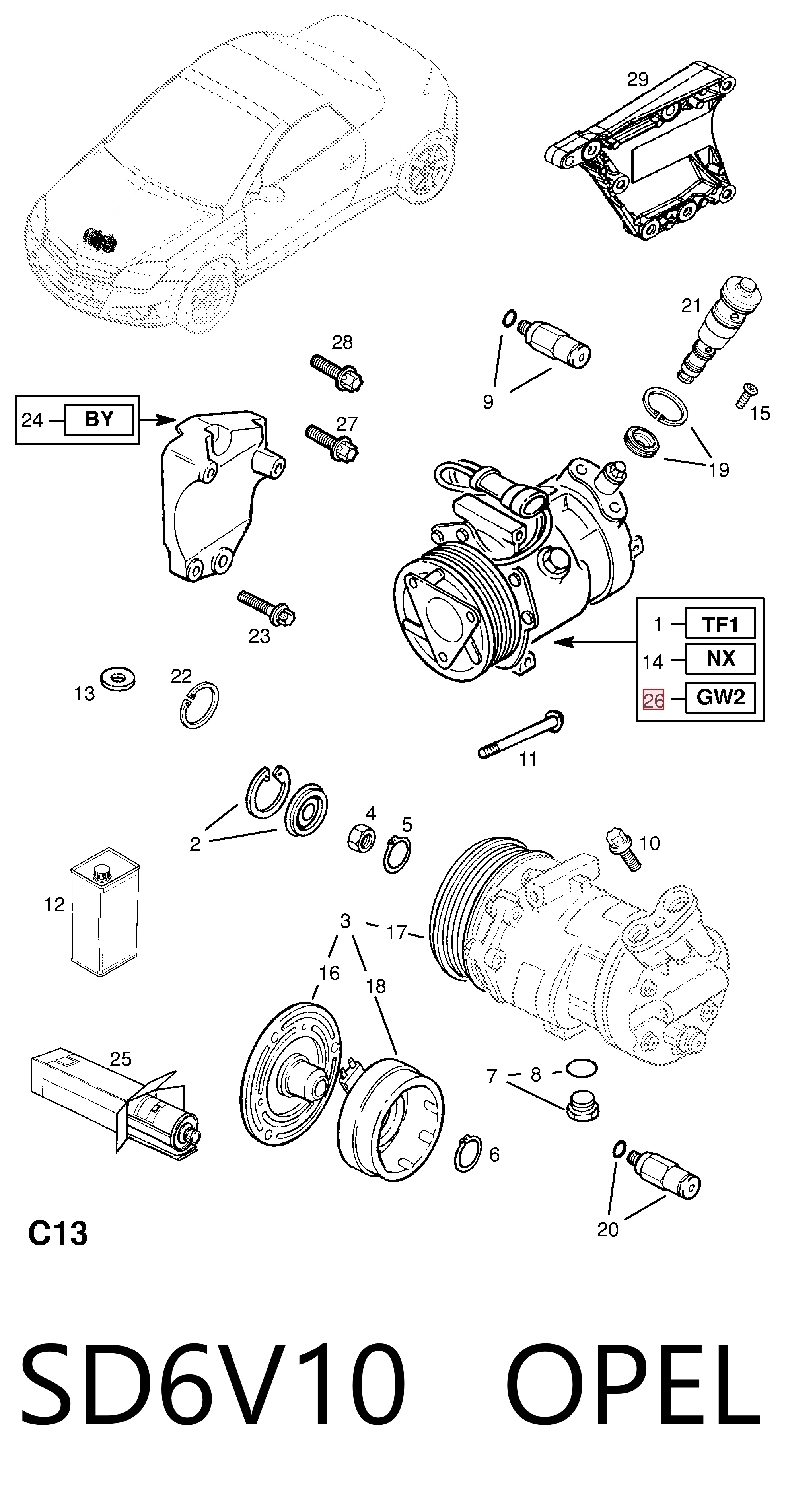 SD6V10 Opel Compressor de aparelho de ar condicionado