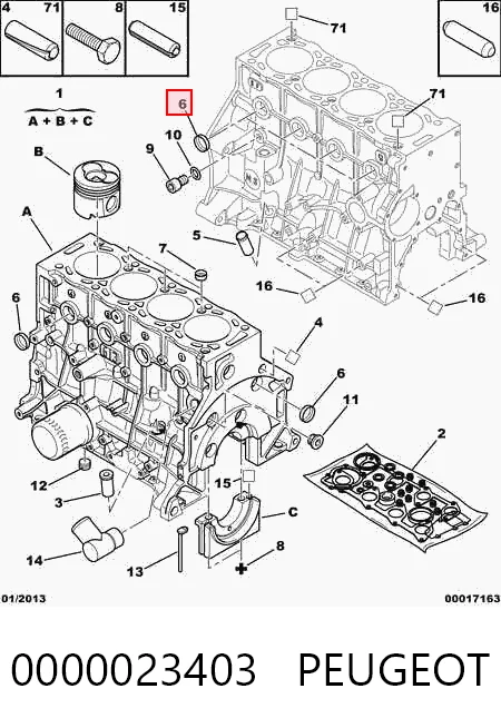 Tampão CBC/do bloco de cilindros para Citroen Berlingo  K9