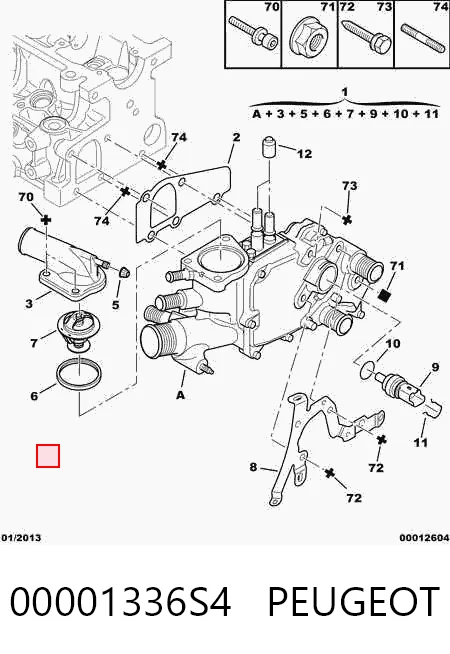 00001336S4 Peugeot/Citroen Caixa do termostato
