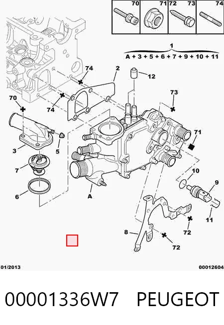 00001336W7 Peugeot/Citroen Caixa do termostato