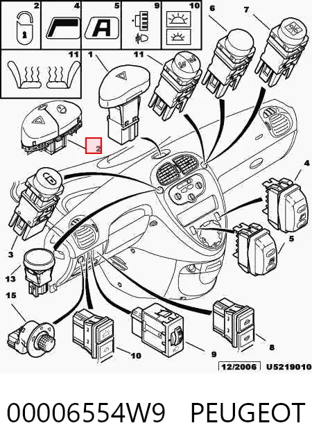 Botão de ativação do sinal de emergência para Peugeot 206  2A/C