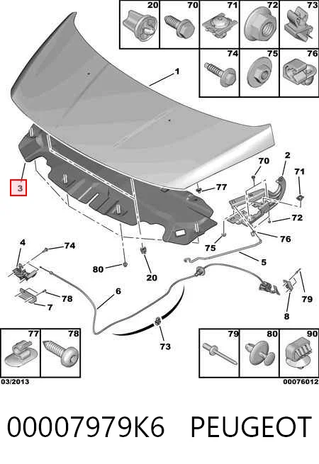 Isolamento de ruído da capota para Peugeot 3008 I 0U