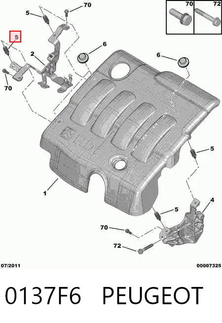 0137F6 Peugeot/Citroen Coxim de tampa decorativa de motor