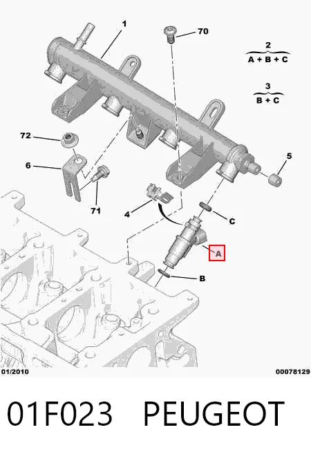 01F023 Peugeot/Citroen Injetor de injeção de combustível