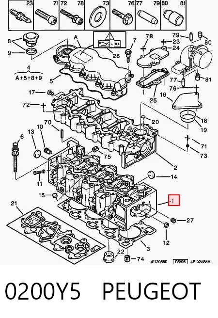 0200Y5 Peugeot/Citroen Cabeça de motor (CBC)