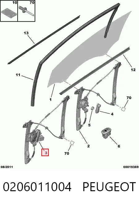 Mecanismo de acionamento de vidro da porta dianteira direita Citroen C2  JM