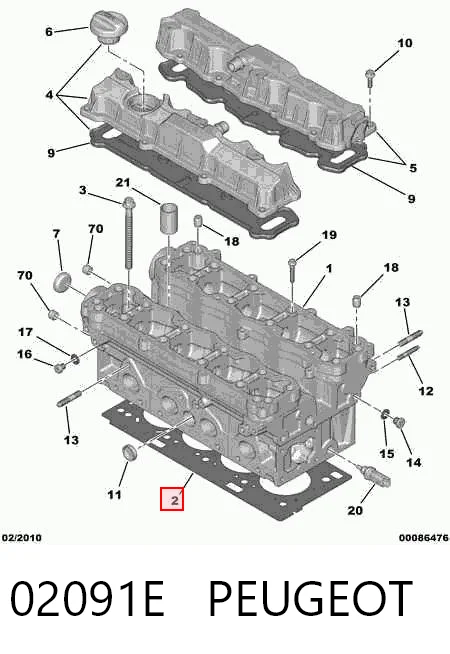 02091E Peugeot/Citroen Vedante de cabeça de motor (CBC)
