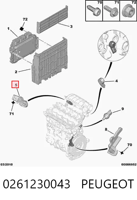 0261230043 Peugeot/Citroen Sensor de pressão no coletor de admissão, MAP