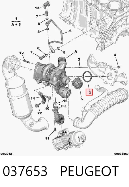 037653 Peugeot/Citroen Vedante de turbina dos gases de escape, admissão
