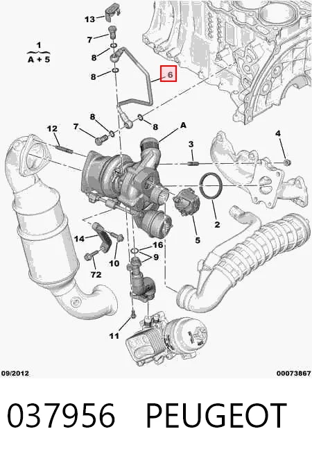 037956 Peugeot/Citroen Tubo (mangueira) de fornecimento de óleo de turbina