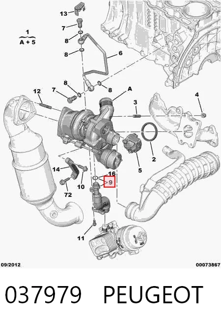 037979 Peugeot/Citroen Tubo (mangueira) de derivação de óleo de turbina