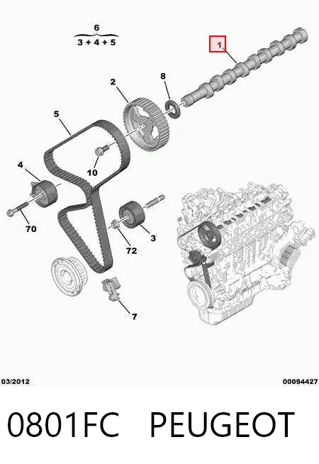 0801FC Peugeot/Citroen Árvore distribuidora de motor