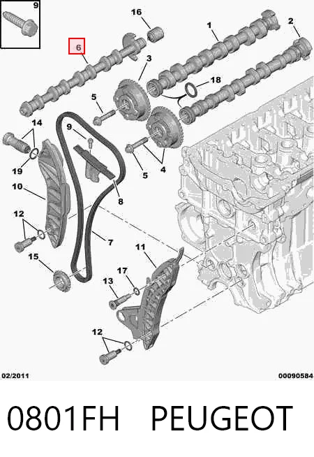 0801FH Peugeot/Citroen Árvore distribuidora de motor de admissão