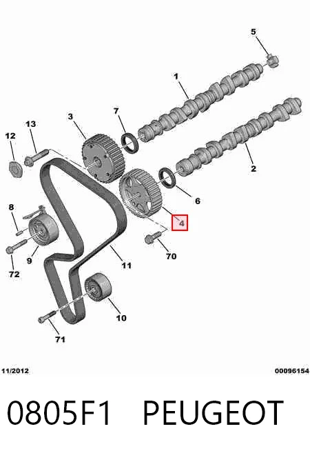 0805F1 Peugeot/Citroen Engrenagem de cadeia de roda dentada da árvore distribuidora de escape de motor