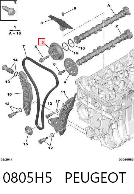 0805H5 Peugeot/Citroen Engrenagem de cadeia de roda dentada da árvore distribuidora de admissão de motor