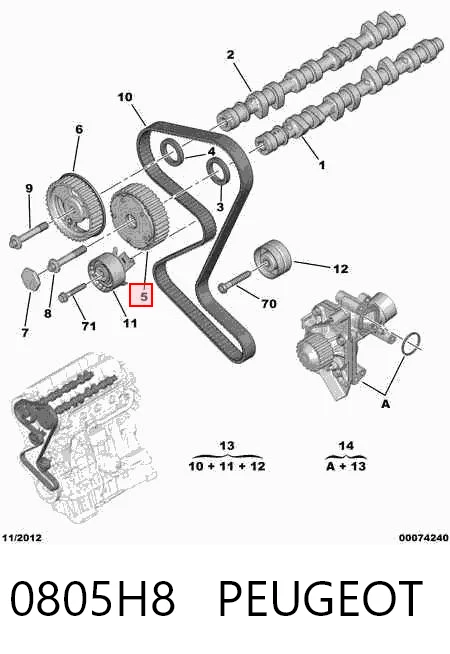 0805H8 Peugeot/Citroen Engrenagem de cadeia de roda dentada da árvore distribuidora de admissão de motor