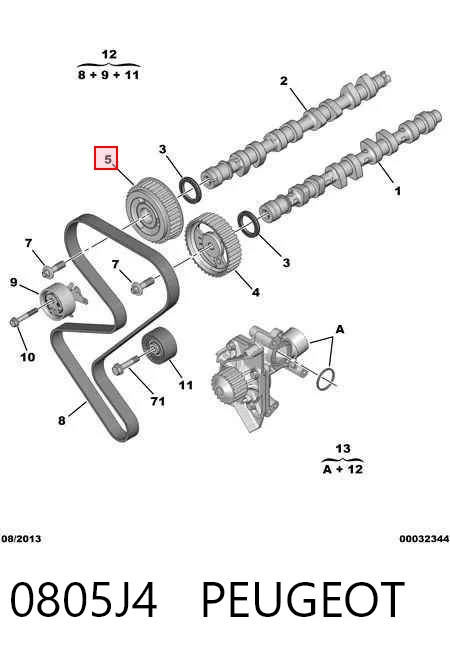 0805J4 Peugeot/Citroen Engrenagem de cadeia de roda dentada da árvore distribuidora de escape de motor