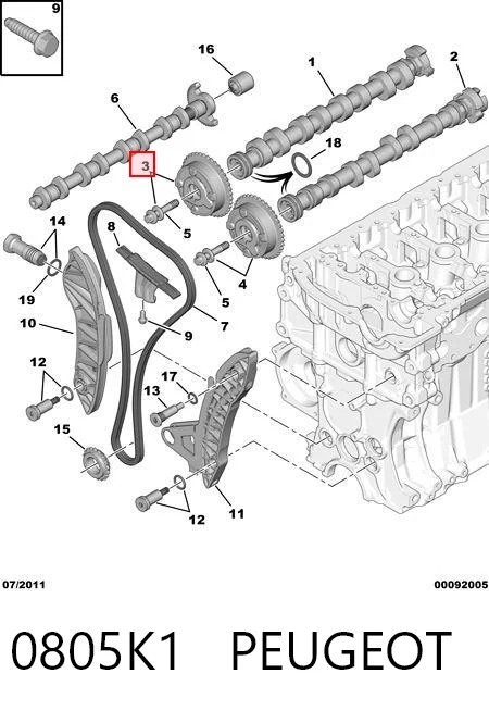 0805K1 Peugeot/Citroen Engrenagem de cadeia de roda dentada da árvore distribuidora de admissão de motor