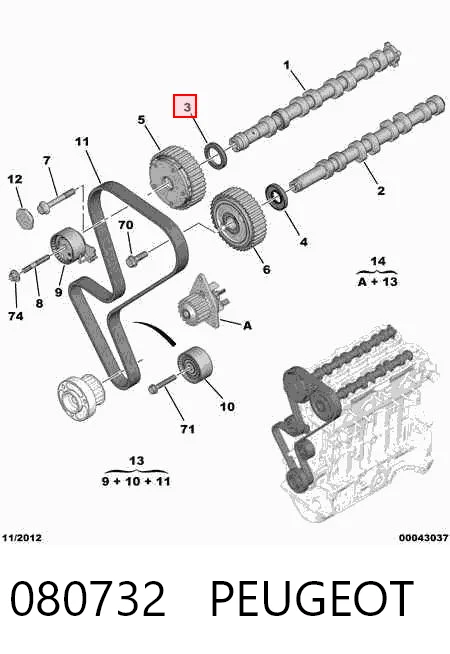080732 Peugeot/Citroen Vedação da árvore distribuidora de motor