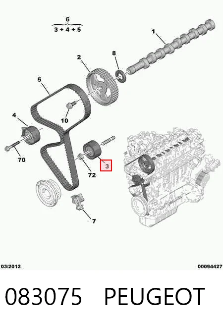 083075 Peugeot/Citroen Rolo parasita da correia do mecanismo de distribuição de gás