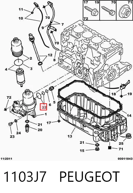 1103J7 Peugeot/Citroen Vedante de adaptador do filtro de óleo
