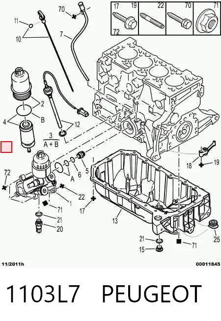 1103L7 Peugeot/Citroen Tampa do filtro de óleo