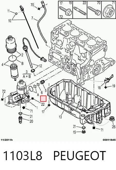 1103L8 Peugeot/Citroen Vedante de adaptador do filtro de óleo
