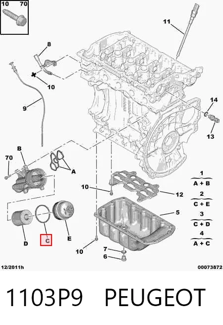 1103P9 Peugeot/Citroen Vedante de adaptador do filtro de óleo