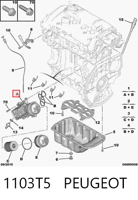 1103T5 Peugeot/Citroen Radiador de óleo (frigorífico), debaixo de filtro