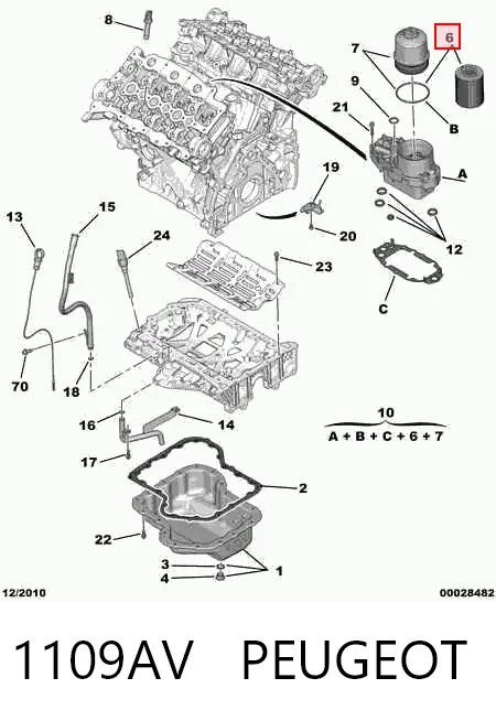 1109AV Peugeot/Citroen Filtro de óleo